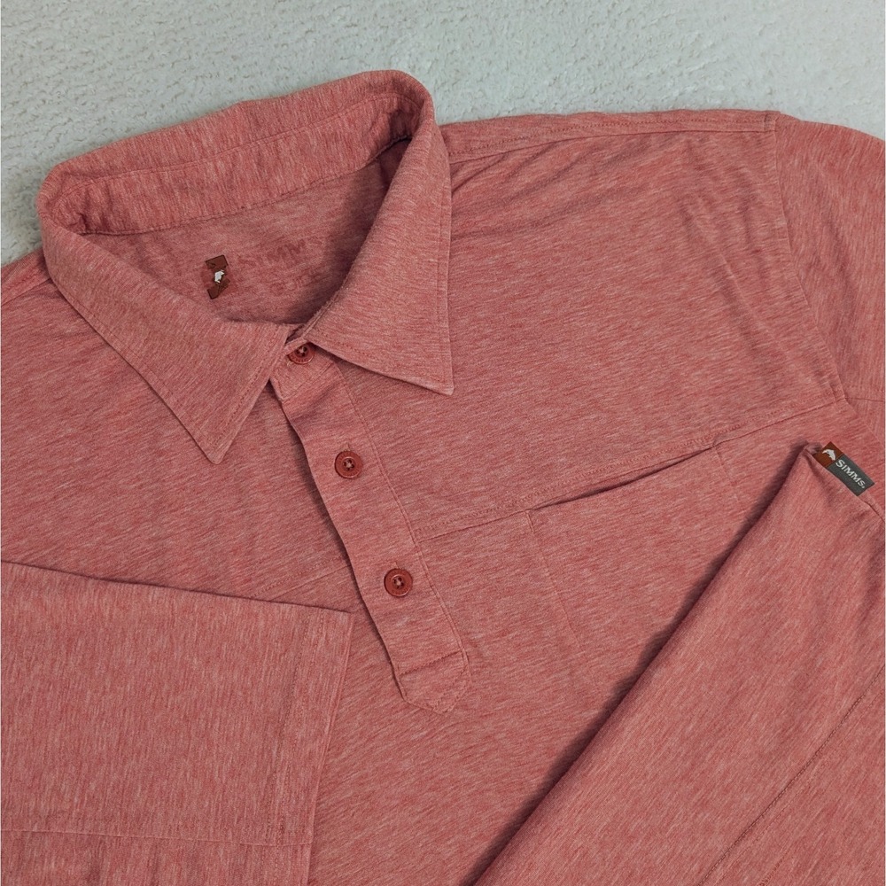 Simms Guide Series Polo Shirt Mens 2XL Heathered Pink Short Sleeve Fishing